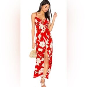$180 SHOW ME YOUR MUMU Maxi Dress Women S LEYTON Front Slit Lace Up Floral Sexy